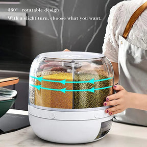 360° ROTATING RICE, GRAIN DISPENSER FOR KITCHEN STORAGE