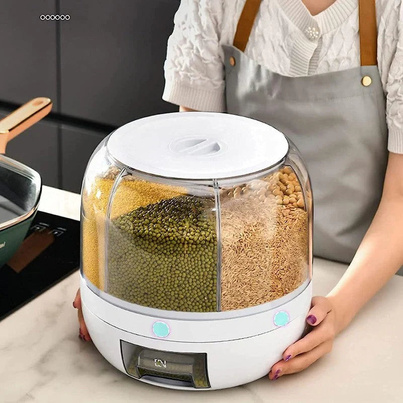 360° ROTATING RICE, GRAIN DISPENSER FOR KITCHEN STORAGE