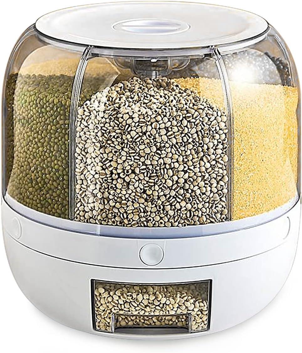 360° ROTATING RICE, GRAIN DISPENSER FOR KITCHEN STORAGE